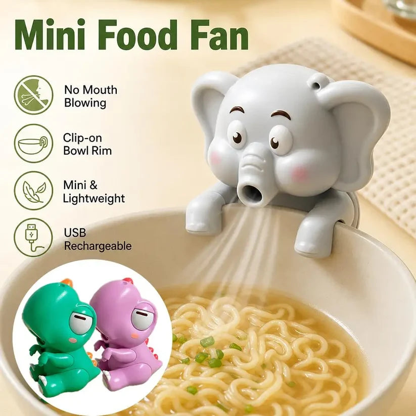 Mini Ventilador Enfriador de Comida con Forma de Elefante - Clip para Bol y Taza