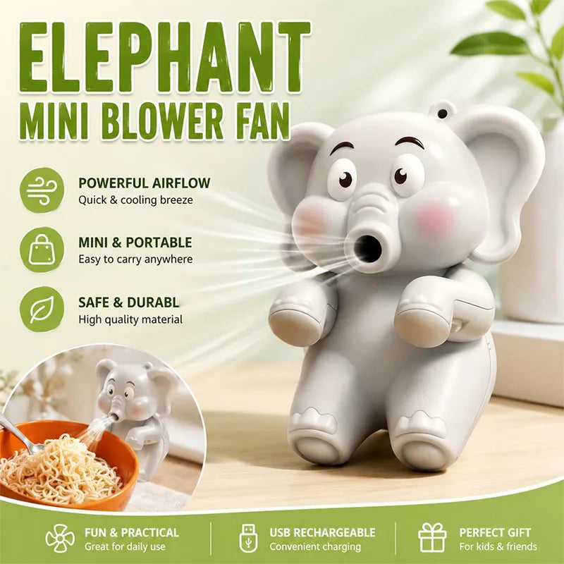 Cute Elephant Shape Cup Hanging Blowing Mini Fan Baby Food Cooling Gadget Portable Kids Toy Safe Soft Wind Cool Down